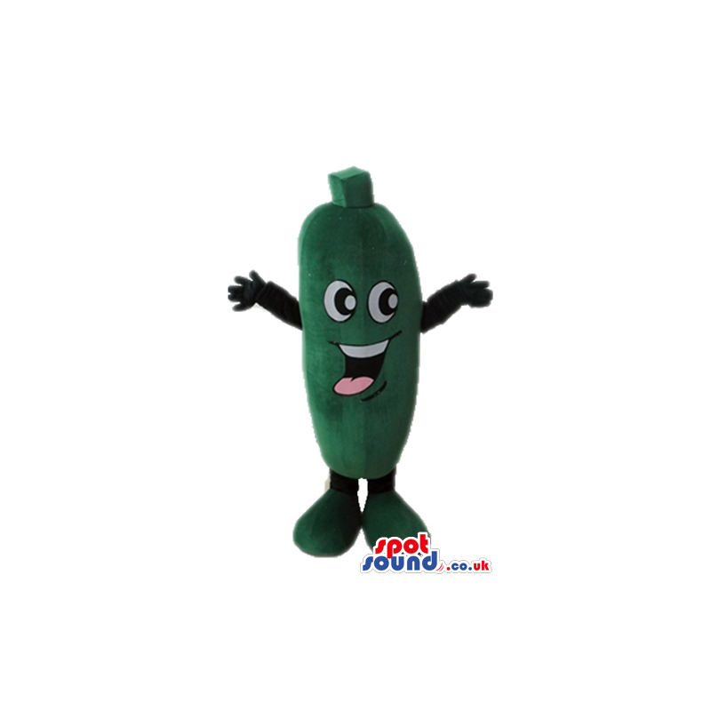 Smiling green cucumber with black arms and legs and green feet