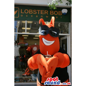 Red Lobster Mascot Disguised In Black With Black Mask - Custom