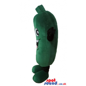 Smiling green cucumber with black arms and legs and green feet