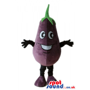 Smiling violet eggplant with violet feet - Custom Mascots