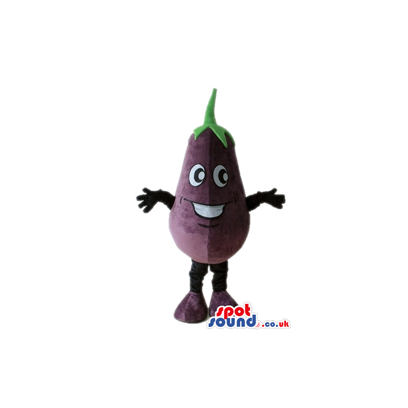 Smiling violet eggplant with violet feet - Custom Mascots