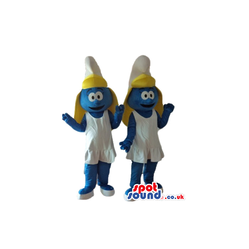2 mascot costumes of smurfette - Custom Mascots