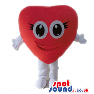 Smiling red heart with big eyes and white arms and legs -