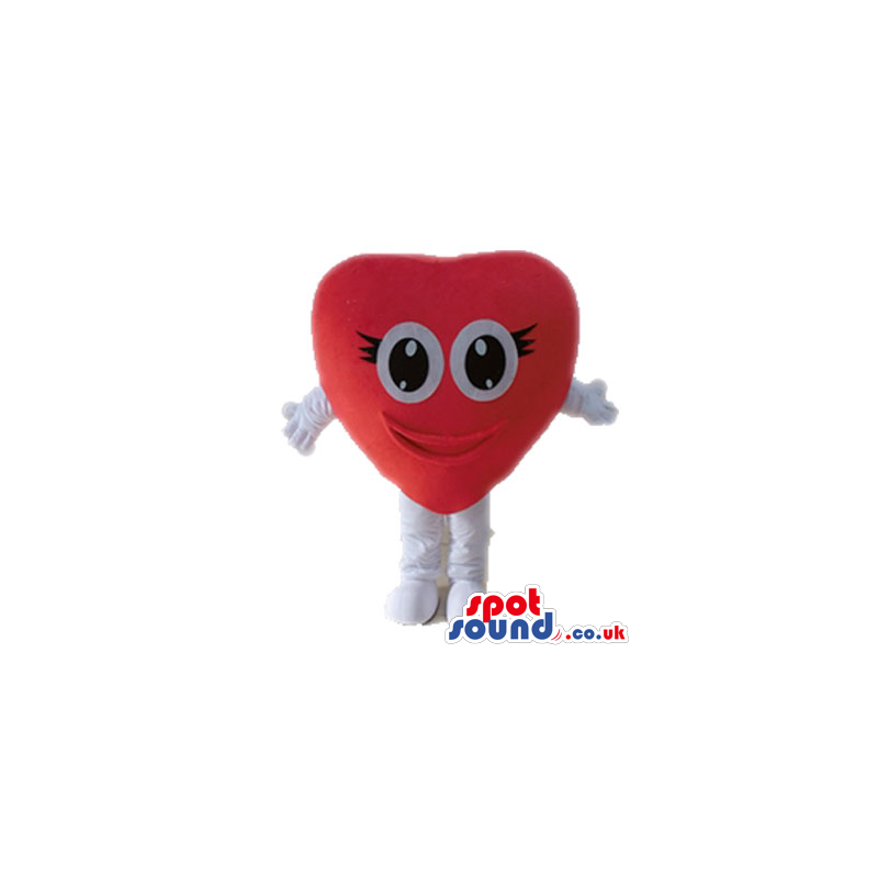 Smiling red heart with big eyes and white arms and legs -