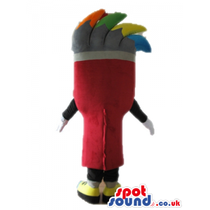 Red brush with colored hair black arms and legs, white hands