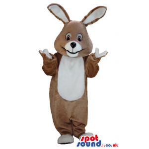 Brown And White Bunny Animal Mascot With Long Ears - Custom