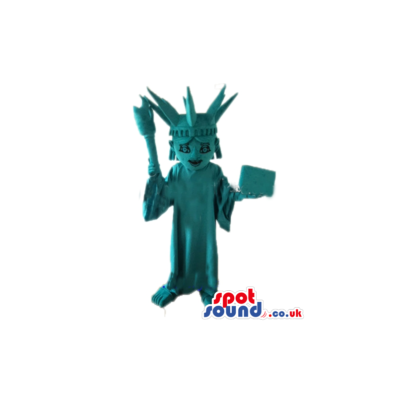 Turquoise mascot costume of the statue of liberty - Custom