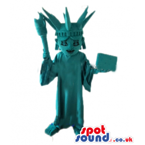 Turquoise mascot costume of the statue of liberty - Custom