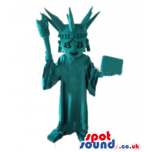 Turquoise mascot costume of the statue of liberty - Custom