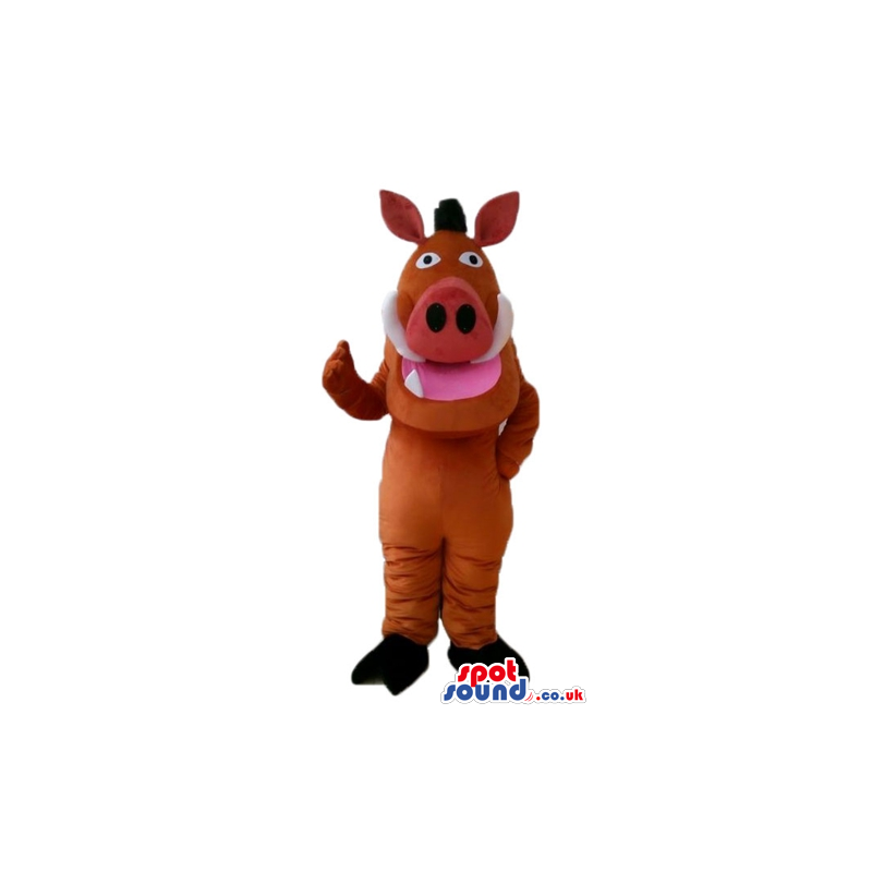 Smiling brown bull with grey horns and big eyes - Custom Mascots Smiling brown bull with grey horns and big eyes - Custom Mascots