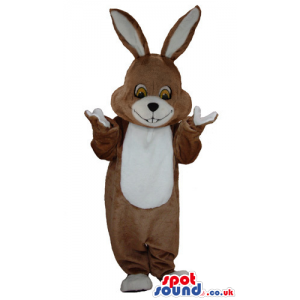 Brown And White Bunny Animal Mascot With Long Ears - Custom