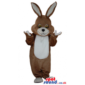 Brown And White Bunny Animal Mascot With Long Ears - Custom