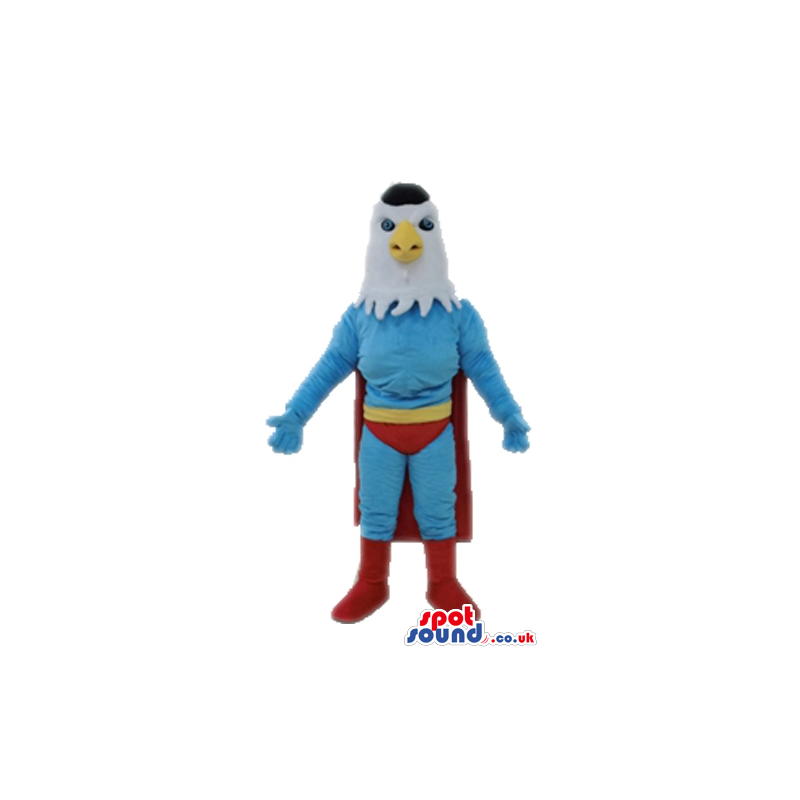 Superhero dressed in a blue suit with logo on the chest a red