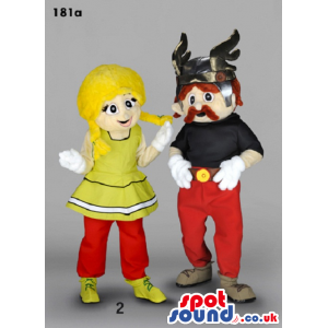 Asterix And Obelix Cartoon Character Mascots With Red Pants -