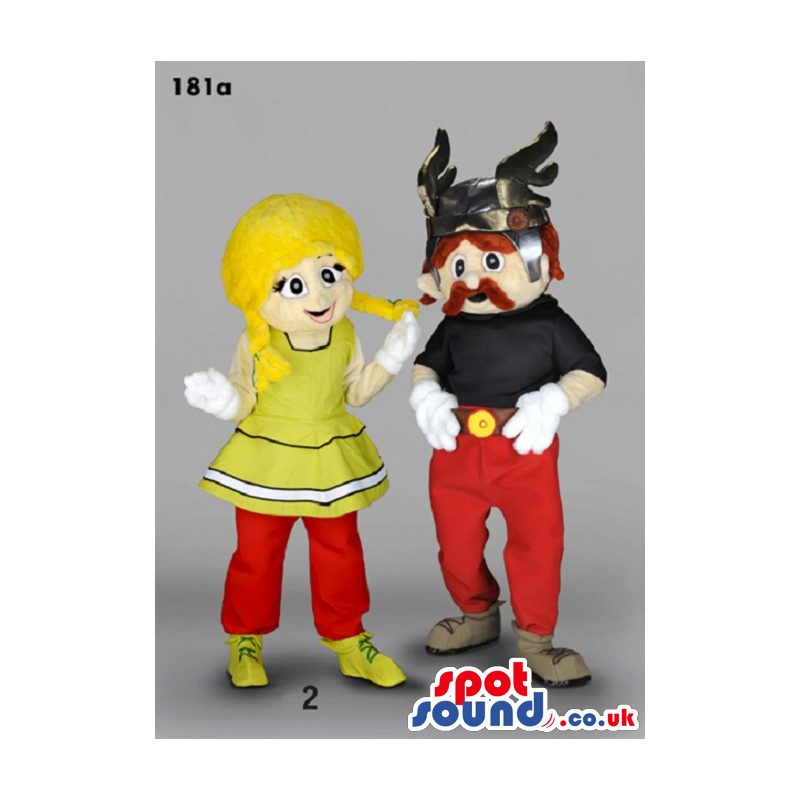 Asterix And Obelix Cartoon Character Mascots With Red Pants -