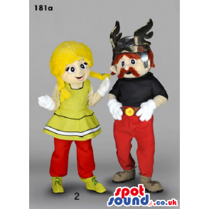 Asterix And Obelix Cartoon Character Mascots With Red Pants -