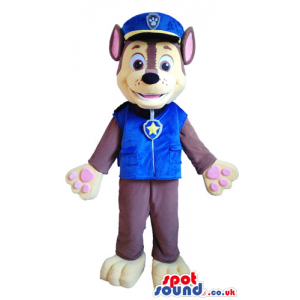 Brown dog dressed as a policeman with a blue uniform - Custom