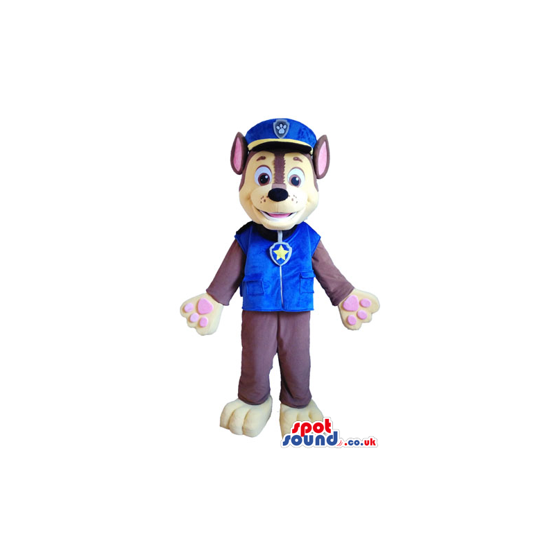 Brown dog dressed as a policeman with a blue uniform - Custom