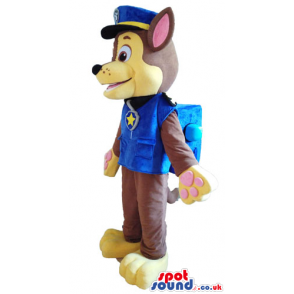 Brown dog dressed as a policeman with a blue uniform - Custom