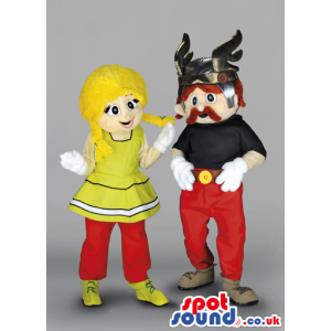 Asterix And Obelix Cartoon Character Mascots With Red Pants -