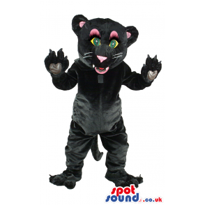 Black Panther Animal Mascot With Pink Ears And Green Eyes -