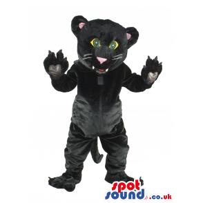 Black Panther Animal Mascot With Pink Ears And Green Eyes -