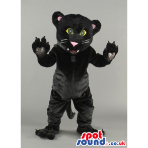Black Panther Animal Mascot With Pink Ears And Green Eyes -