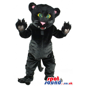 Black Panther Animal Mascot With Pink Ears And Green Eyes -