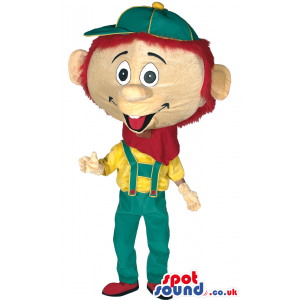 Pinocchio Mascot With Green, Yellow And Red Garments - Custom