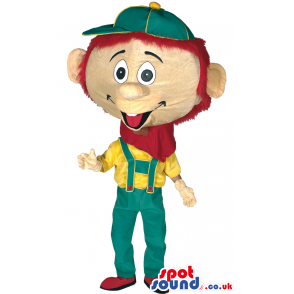 Pinocchio Mascot With Green, Yellow And Red Garments - Custom