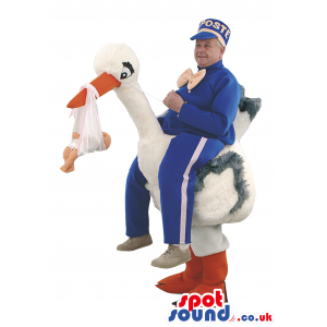 Postman And Stork Human Walker Mascot With Baby Doll - Custom