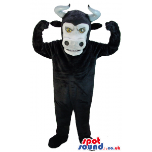 Black Bull Animal Mascot With Horns And Yellow Eyes - Custom