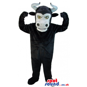 Black Bull Animal Mascot With Horns And Yellow Eyes - Custom