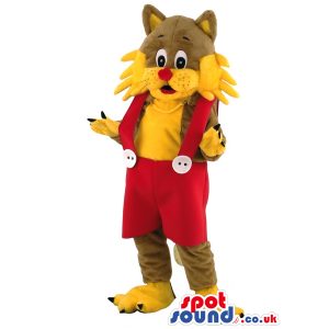 Brown And Yellow Cat Animal Mascot With Red Pants And