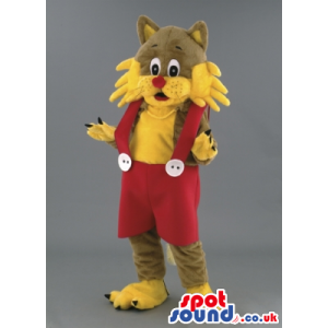 Brown And Yellow Cat Animal Mascot With Red Pants And