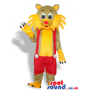 Brown And Yellow Cat Animal Mascot With Red Pants And