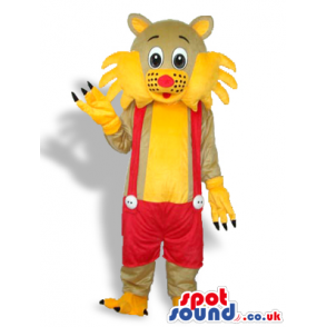 Brown And Yellow Cat Animal Mascot With Red Pants And