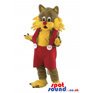 Brown And Yellow Cat Animal Mascot With Red Pants And