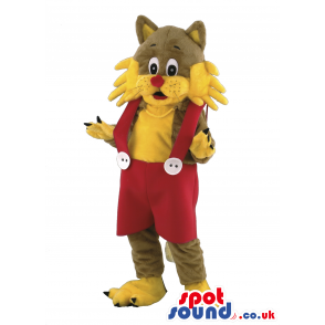 Brown And Yellow Cat Animal Mascot With Red Pants And