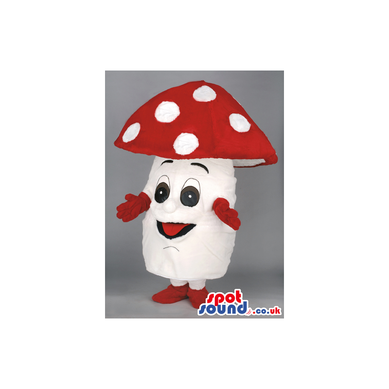 Red And White Amanitas Mushroom Mascot With White Spots -