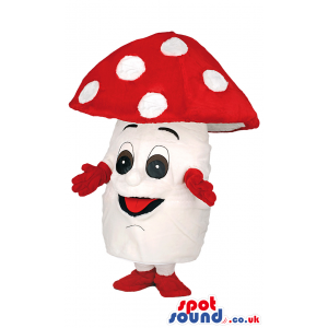 Red And White Amanitas Mushroom Mascot With White Spots -