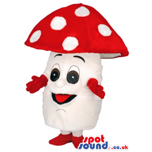 Red And White Amanitas Mushroom Mascot With White Spots -