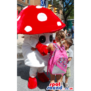 Red And White Amanitas Mushroom Mascot With White Spots -