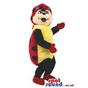 Ladybird Insect Mascot With Green Antennae And Yellow Belly -