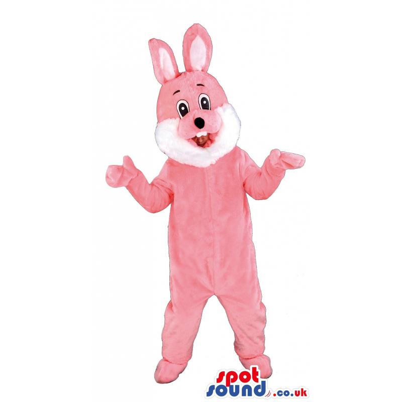 Pink rabbit mascot giving an amazed look with his opened mouth