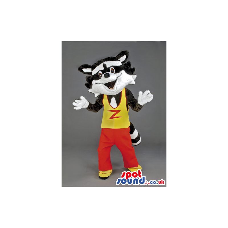 Skunk Animal Mascot With Yellow And Red Outfit With Letter -