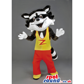 Skunk Animal Mascot With Yellow And Red Outfit With Letter -