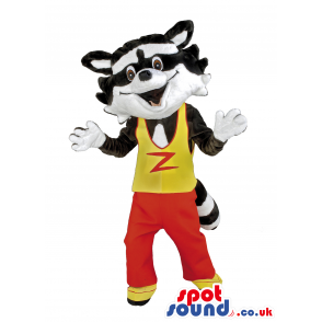 Skunk Animal Mascot With Yellow And Red Outfit With Letter -