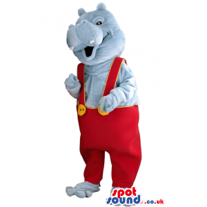 Grey Hippopotamus Boy Mascot With Customizable Clothes - Custom