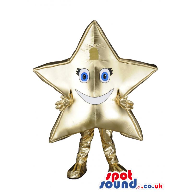 Star man mascot in a shiny gold gloves,pants and shoes - Custom